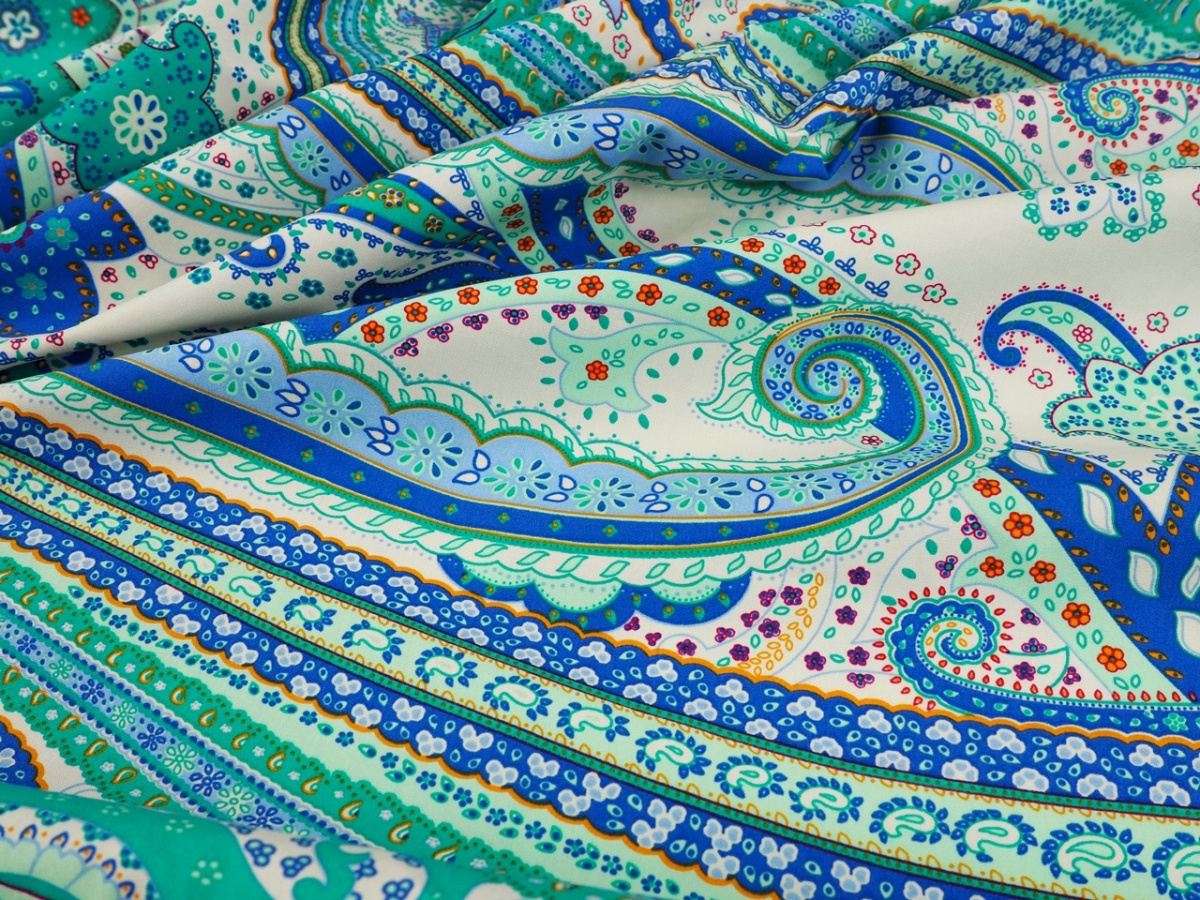 Bawełna naturalna - Morski paisley z borderem Bawełna naturalna - Morski paisley z borderem