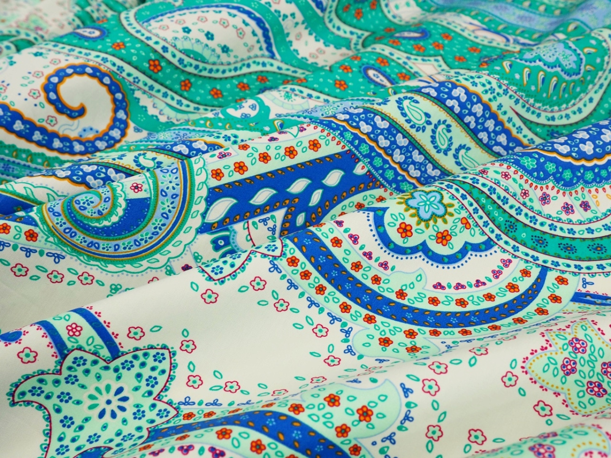 Bawełna naturalna - Morski paisley z borderem Bawełna naturalna - Morski paisley z borderem