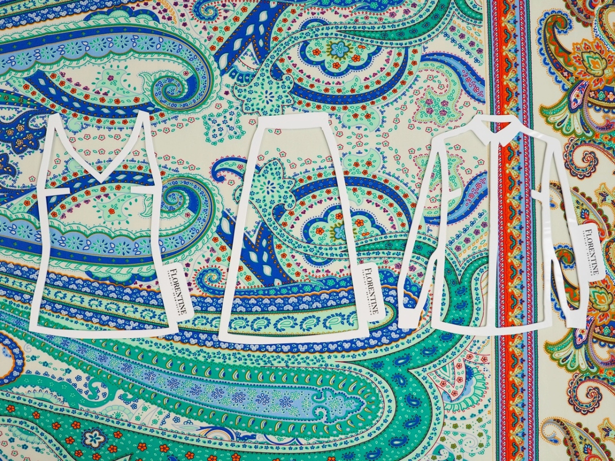 Bawełna naturalna - Morski paisley z borderem Bawełna naturalna - Morski paisley z borderem