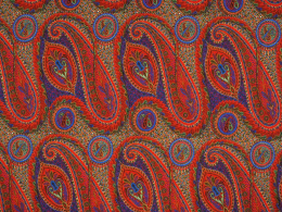 Jedwab elastyczny szyfon - Rudo-niebieski paisley