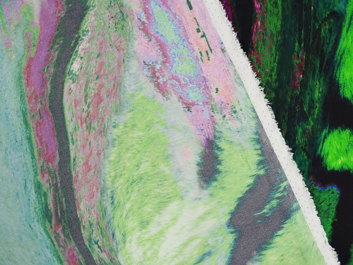 Jedwab elastyczny - Zielono-fioletowa abstrakcja