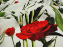 Jedwab krepa - Czerwone róże na mięcie
