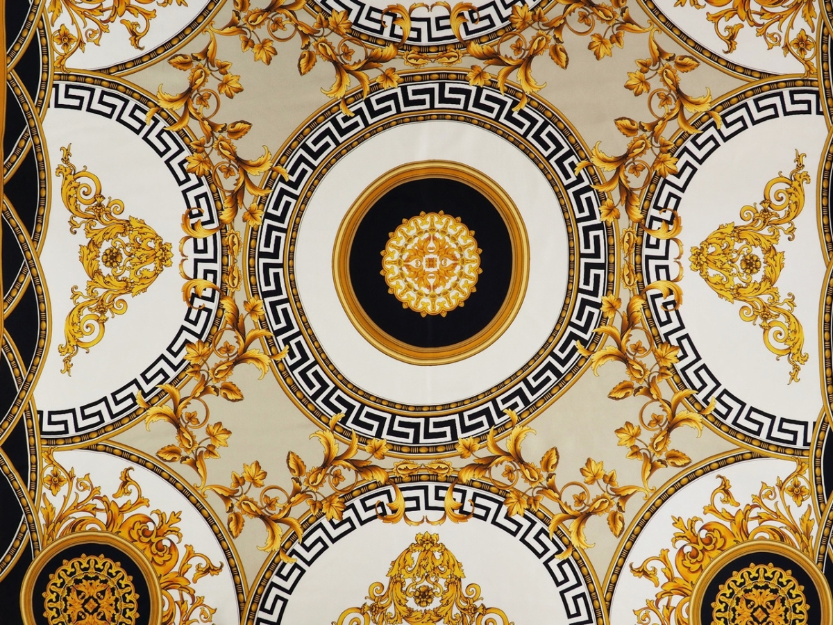 Jedwab twill - Złote ornamenty i koła Jedwab twill - Złote ornamenty i koła