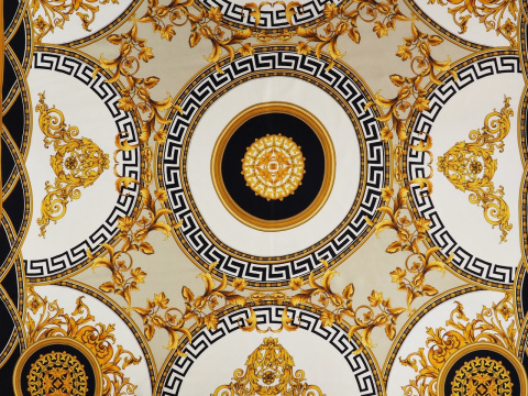 Jedwab twill - Złote ornamenty i koła Jedwab twill - Złote ornamenty i koła