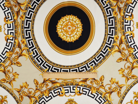 Jedwab twill - Złote ornamenty i koła Jedwab twill - Złote ornamenty i koła
