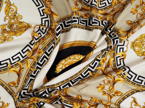 Jedwab twill - Złote ornamenty i koła Jedwab twill - Złote ornamenty i koła