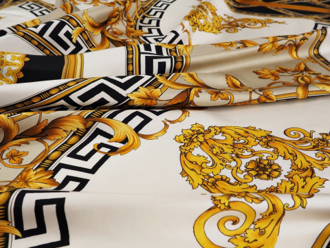 Jedwab twill - Złote ornamenty i koła Jedwab twill - Złote ornamenty i koła