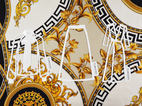 Jedwab twill - Złote ornamenty i koła Jedwab twill - Złote ornamenty i koła