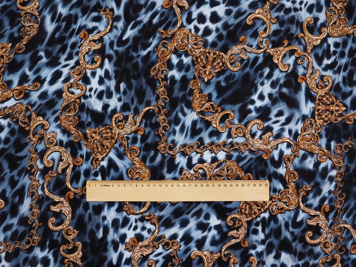 Jedwab elastyczny - Ornamenty na niebieski panterze