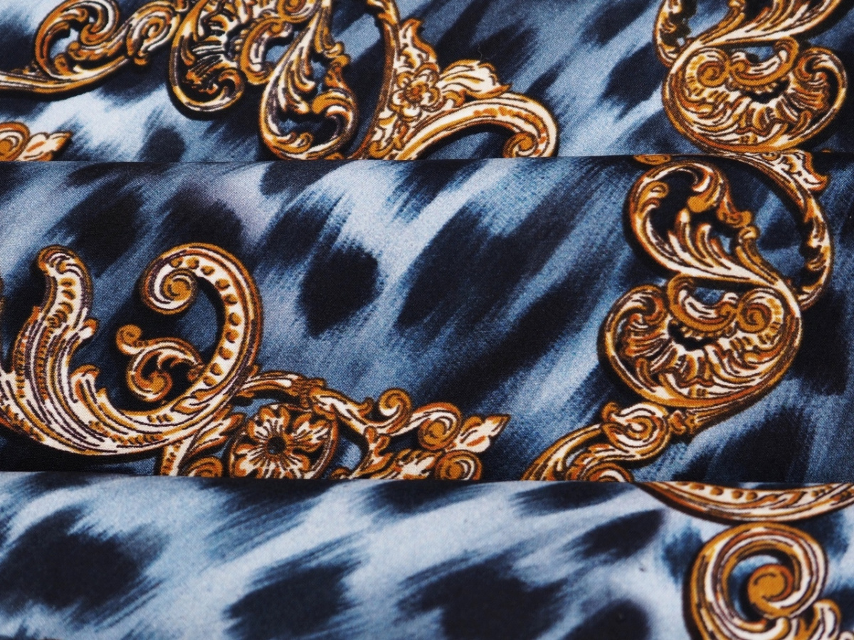 Jedwab elastyczny - Ornamenty na niebieski panterze