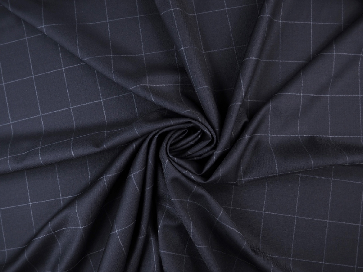 Wełna - Krata windowpane granat Wełna - Krata windowpane granat