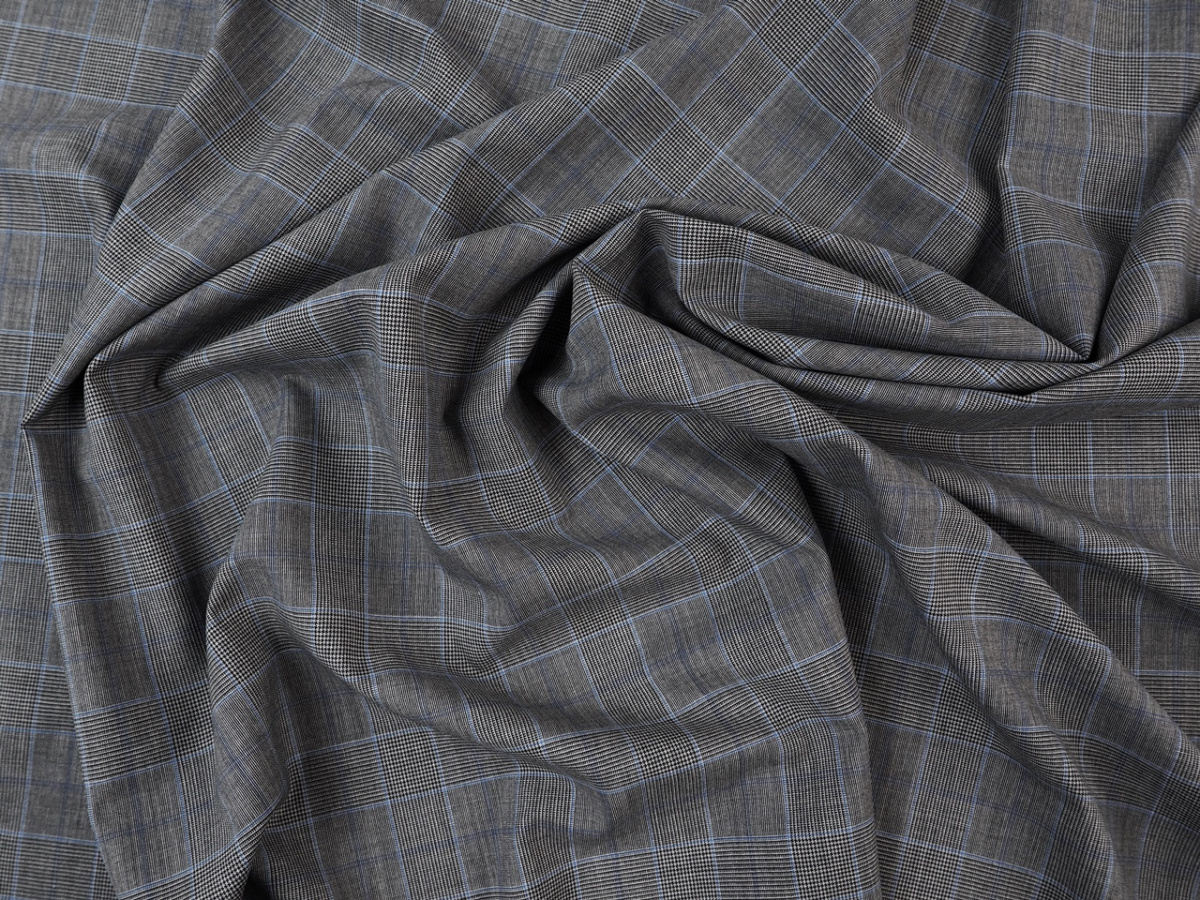 Wełna - Krata z niebieskim prążkiem Vitale Barberis Wełna - Krata z niebieskim prążkiem Vitale Barberis