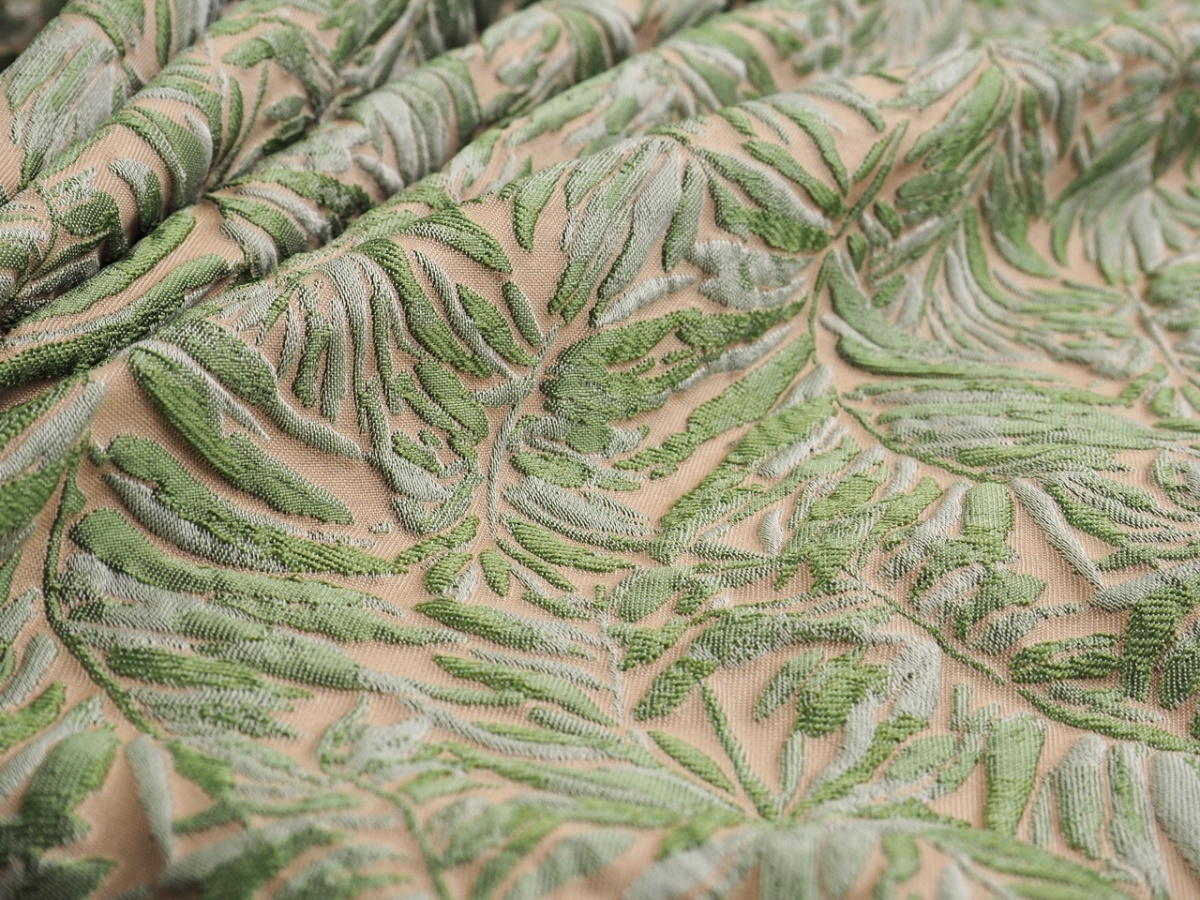 Żakard wytłaczany - Zielone liście