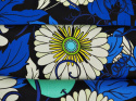Jedwab satyna - Białe kwiaty, niebieskie liście
