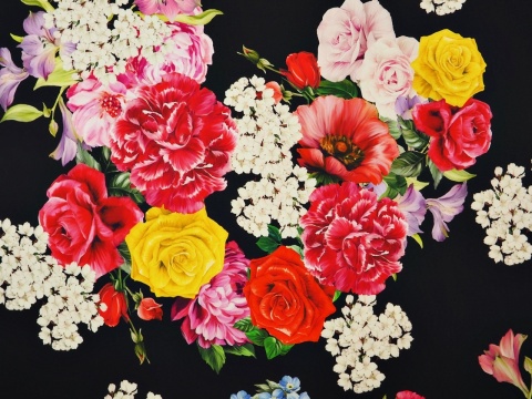 Jedwab elastyczny - Peonie i róże na czerni DG Jedwab elastyczny - Peonie i róże na czerni DG