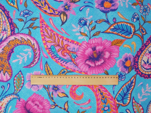 Wiskoza szyfon - Duży paisley i kwiaty Wiskoza szyfon - Duży paisley i kwiaty
