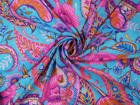 Wiskoza szyfon - Duży paisley i kwiaty Wiskoza szyfon - Duży paisley i kwiaty