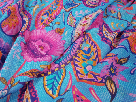 Wiskoza szyfon - Duży paisley i kwiaty Wiskoza szyfon - Duży paisley i kwiaty