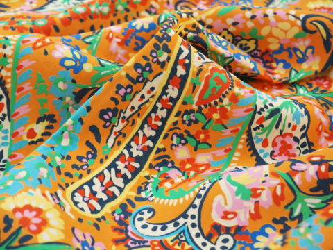 Wiskoza - Rustykalny paisley pomarańcz Wiskoza - Rustykalny paisley pomarańcz