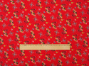 Wiskoza wytłaczana - Rysunkowe kwiaty na czerwieni