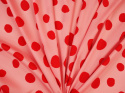 Jedwab elastyczny - Czerwone grochy na różu