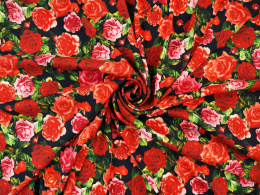 Jedwab elastyczny - Czerwone róże na czerni