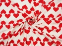 Jedwab elastyczny - Czerwone serca na bieli