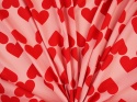 Jedwab elastyczny - Czerwone serca na różu