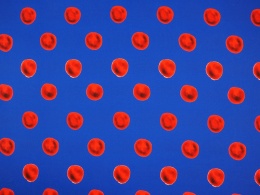 Jedwab elastyczny - Czerwone grochy na niebieskim [kupon 1,8 m]