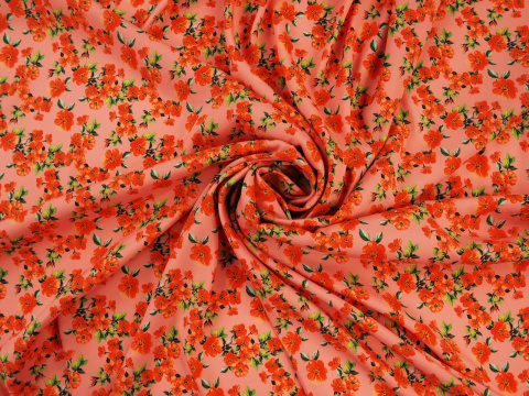 Jedwab elastyczny - Kwiaty pigwy na różu