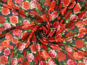 Jedwab szyfon - Czerwone róże na czerni