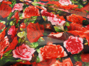 Jedwab szyfon - Czerwone róże na czerni