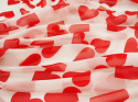 Jedwab szyfon - Czerwone serca na bieli