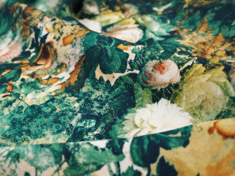 Wiskoza - Przecierane peonie zieleń Wiskoza - Przecierane peonie zieleń