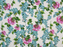 Bawełna ażurowa - Niebieskie i różowe kwiaty