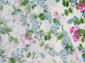 Bawełna ażurowa - Niebieskie i różowe kwiaty