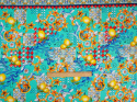 Bawełna elastyczna - Cytryny, border turkus [panel 1,35 m]