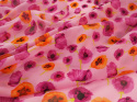 Jedwab szyfon - Fioletowe maki na różu