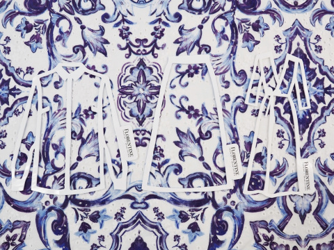 Bawełna ażurowa biała niebieskie ornamenty Bawełna ażurowa biała niebieskie ornamenty