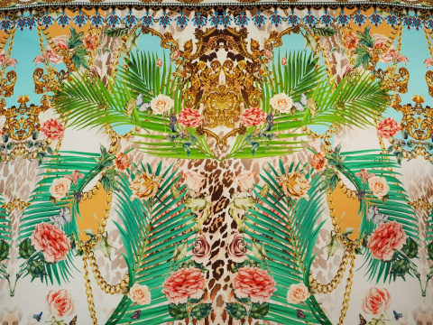 jedwab liście palmowe ornamenty róże jedwab liście palmowe ornamenty róże