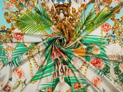jedwab liście palmowe ornamenty róże