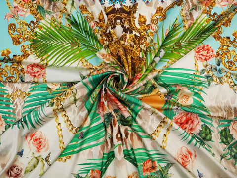 jedwab liście palmowe ornamenty róże jedwab liście palmowe ornamenty róże