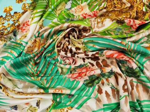 jedwab liście palmowe ornamenty róże jedwab liście palmowe ornamenty róże