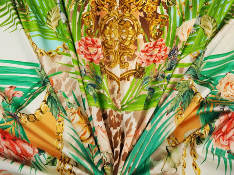 jedwab liście palmowe ornamenty róże jedwab liście palmowe ornamenty róże