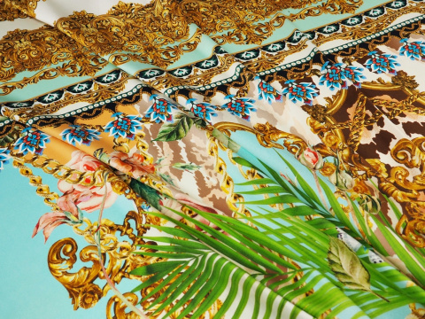jedwab liście palmowe ornamenty róże jedwab liście palmowe ornamenty róże