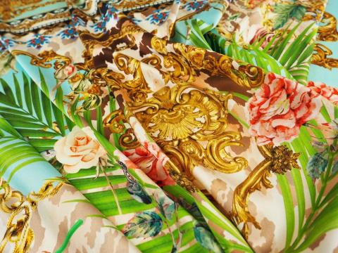 jedwab liście palmowe ornamenty róże jedwab liście palmowe ornamenty róże