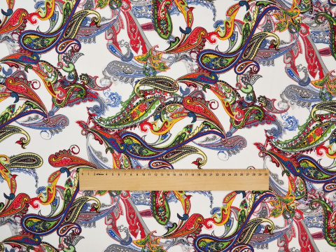 Wiskoza - Kolorowy paisley biel Wiskoza - Kolorowy paisley biel