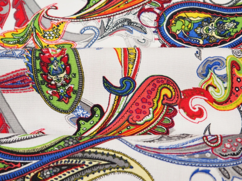 Wiskoza - Kolorowy paisley biel Wiskoza - Kolorowy paisley biel