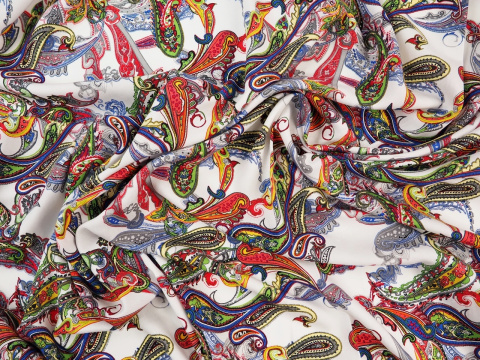 Wiskoza - Kolorowy paisley biel Wiskoza - Kolorowy paisley biel