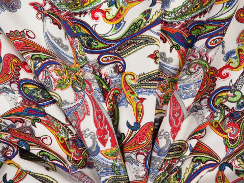 Wiskoza - Kolorowy paisley biel Wiskoza - Kolorowy paisley biel